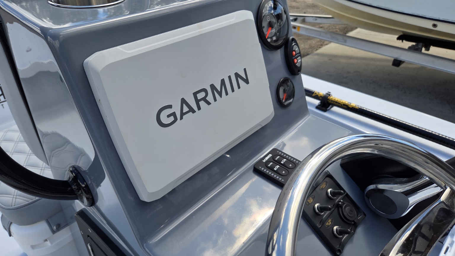 The Garmin GPSMAP display installed at the helm.