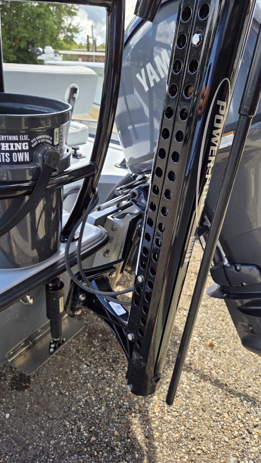 The transom setup with Power-Pole and Stiffy push pole mounts.